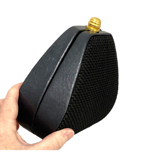 Inge Christopher Box Style Bag Black Woven Leather Convertible Clutch Purse - Picture 12 of 12